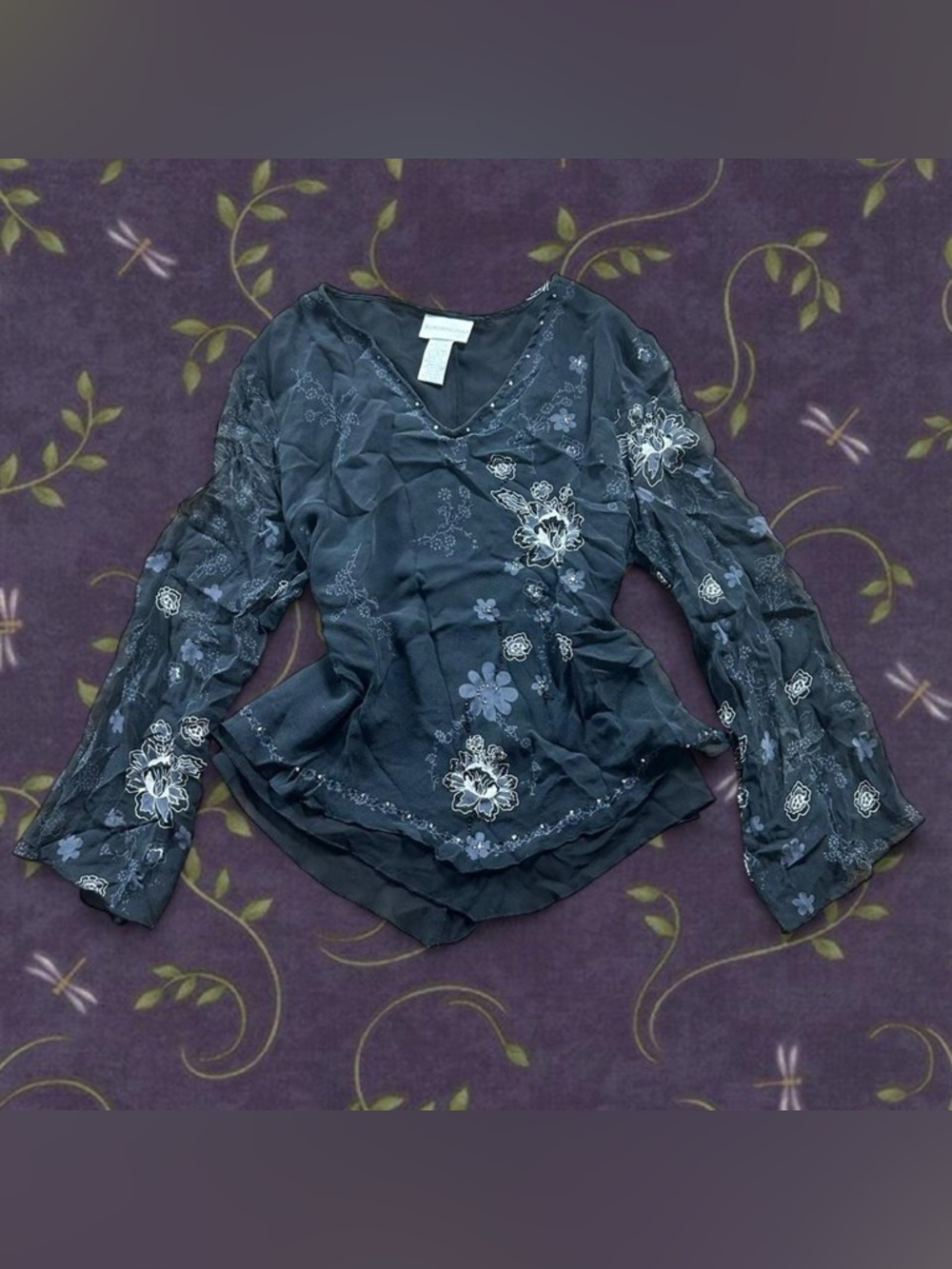 Vintage Y2K Worthington Fairycore Beaded Sheer Longsleeve Top